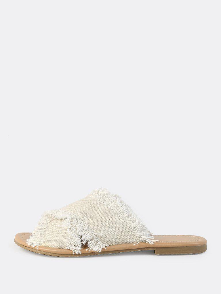 Raw Trim Cross Band Denim Flip Flops-shoes-Des Mess