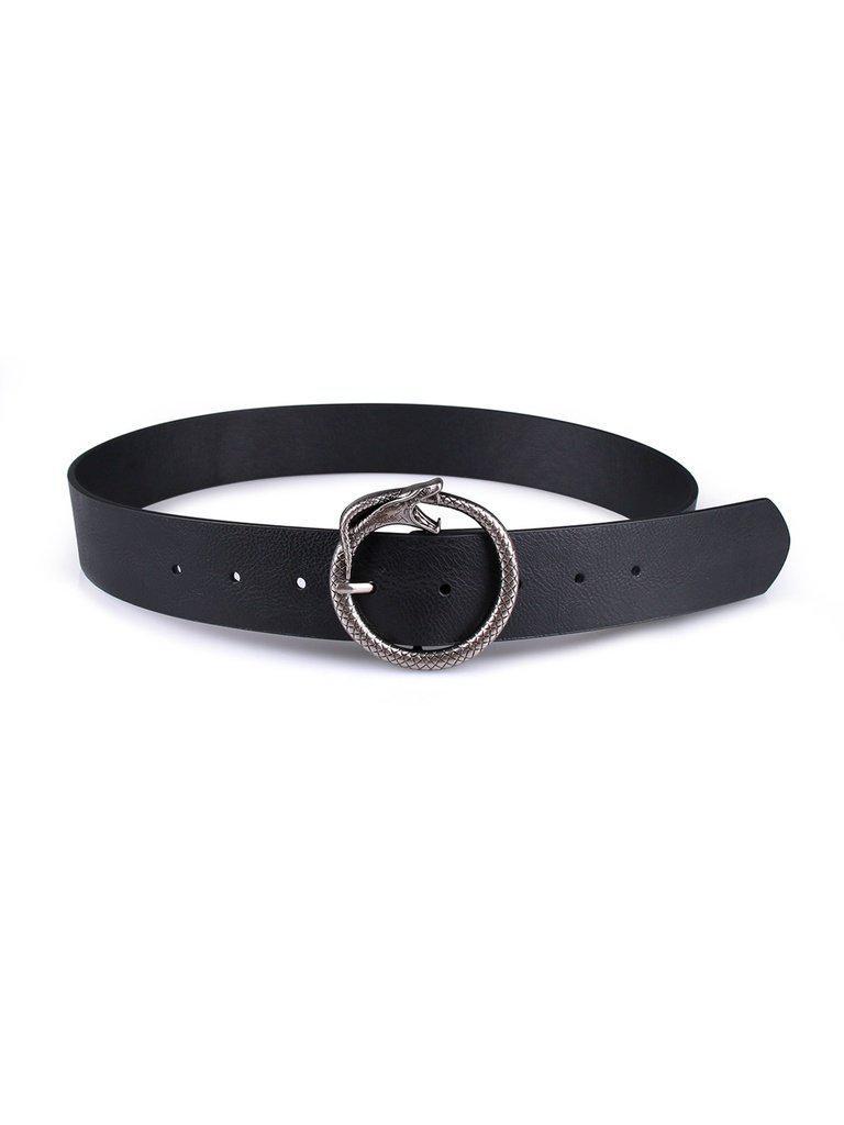 Faux Leather Circle Buckle Belt-accessories-Des Mess