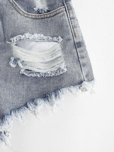 Raw Hem Ripped Denim Shorts-bottom-Des Mess