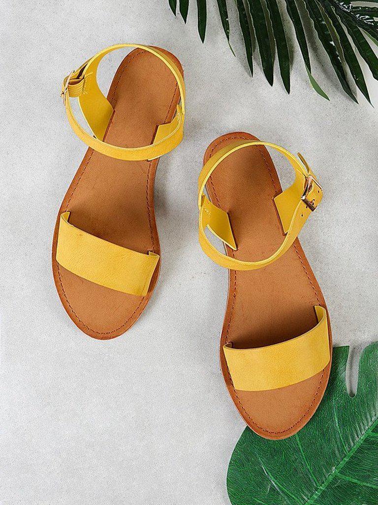 Single Band Ankle Strap Sandal MUSTARD-shoes-Des Mess