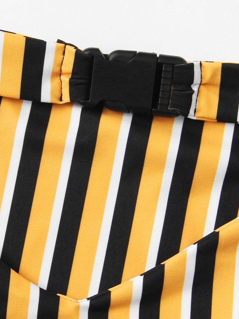 One Shoulder Striped Bikini Set--Des Mess