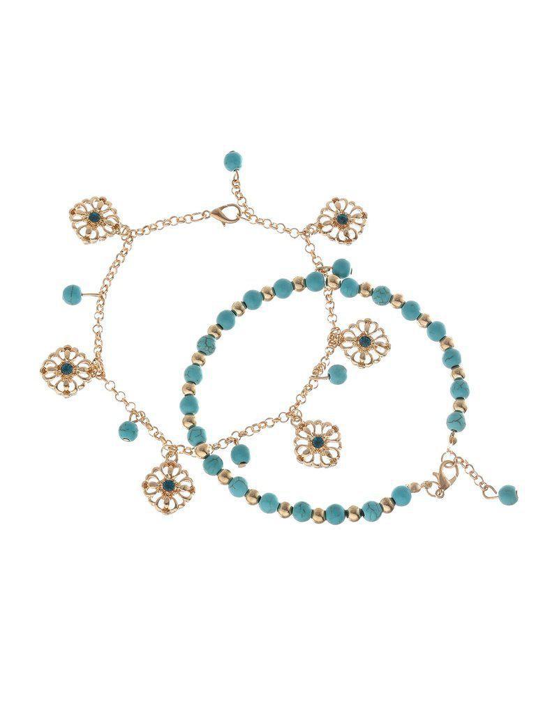 Turquoise Tassel Boho Anklet-jewelry-Des Mess