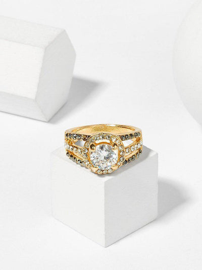 Rhinestone Decorated Layered Ring-jewelry-Des Mess
