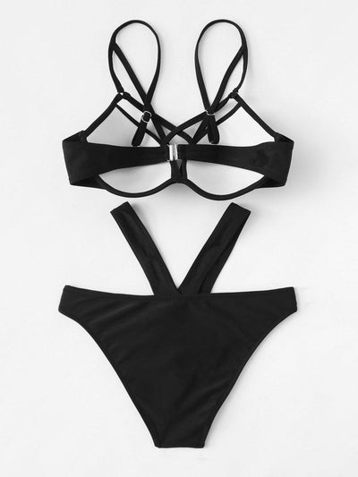 Strappy Push Up Bikini Set-swimwear-Des Mess