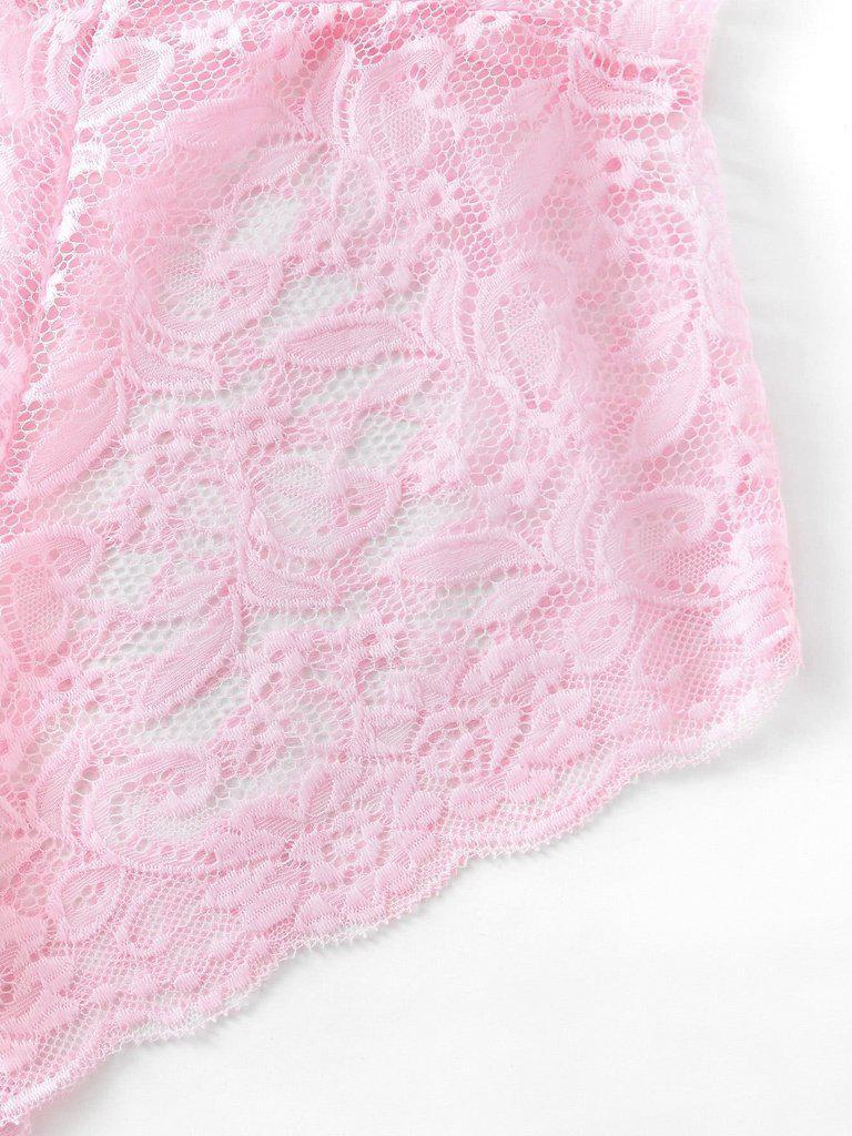 Scalloped Trim Criss Cross Lace Bodysuit-lingerie-Des Mess