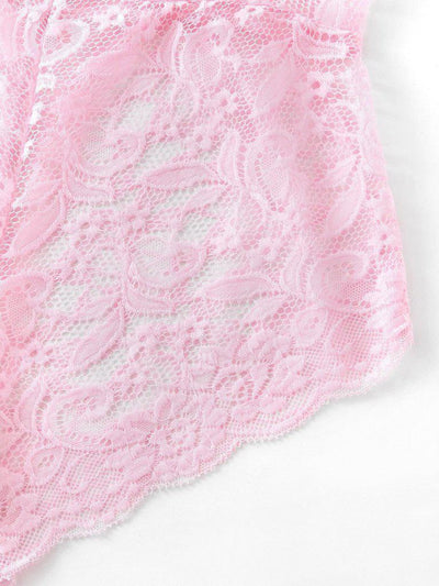Scalloped Trim Criss Cross Lace Bodysuit-lingerie-Des Mess