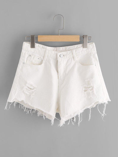 Destroyed Fray Hem Denim Shorts-bottom-Des Mess