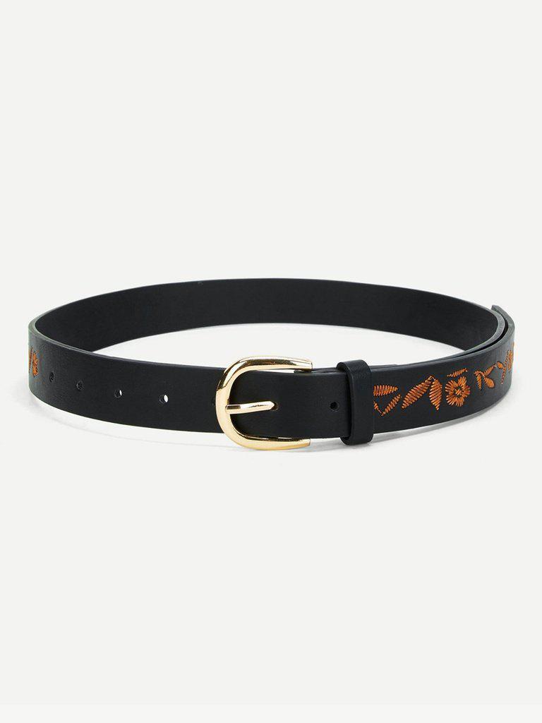 Embroidered Detail PU Belt-accessories-Des Mess