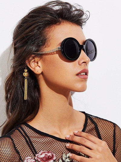 Round Lens Chain Temple Sunglasses-accessories-Des Mess