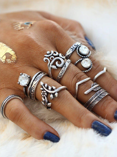 Heart & Leaf Design Ring Set 8pcs-jewelry-Des Mess