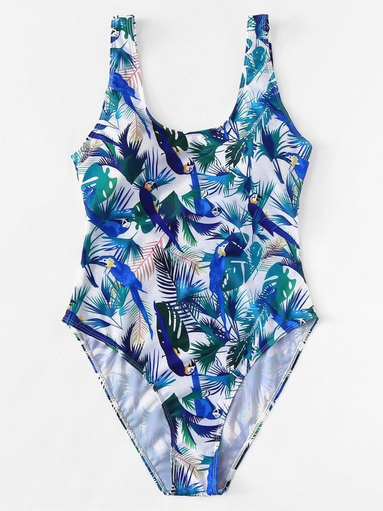 Bird Print Low Back Swimsuit