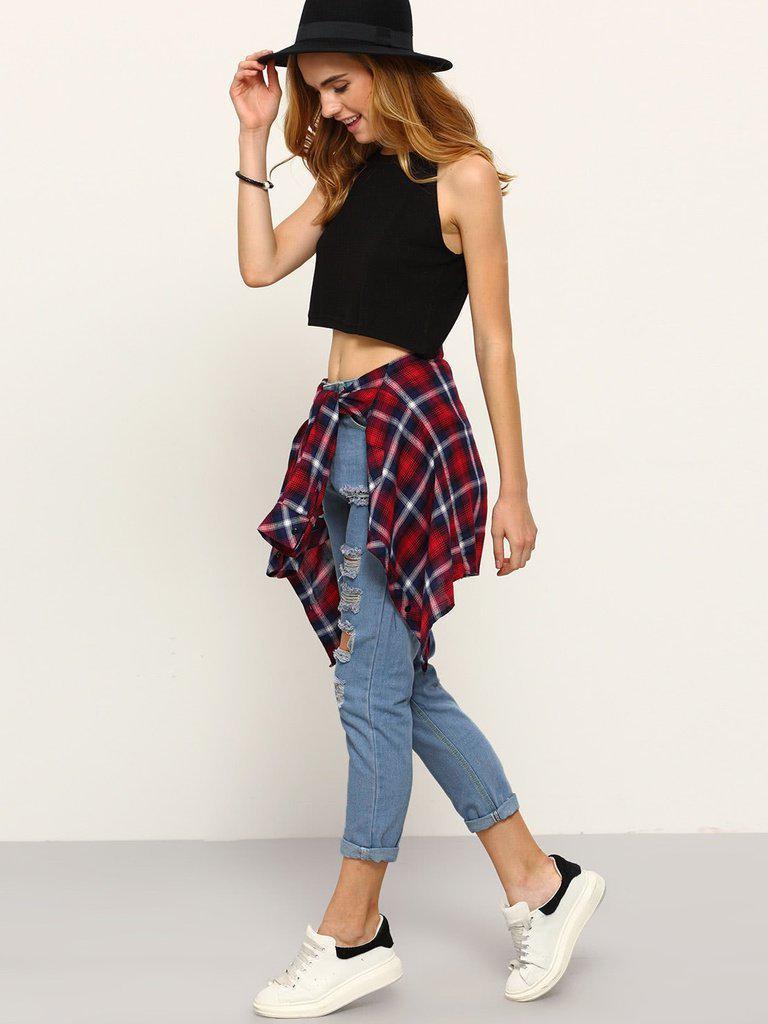 Ripped Straight Leg Jeans-bottom-Des Mess