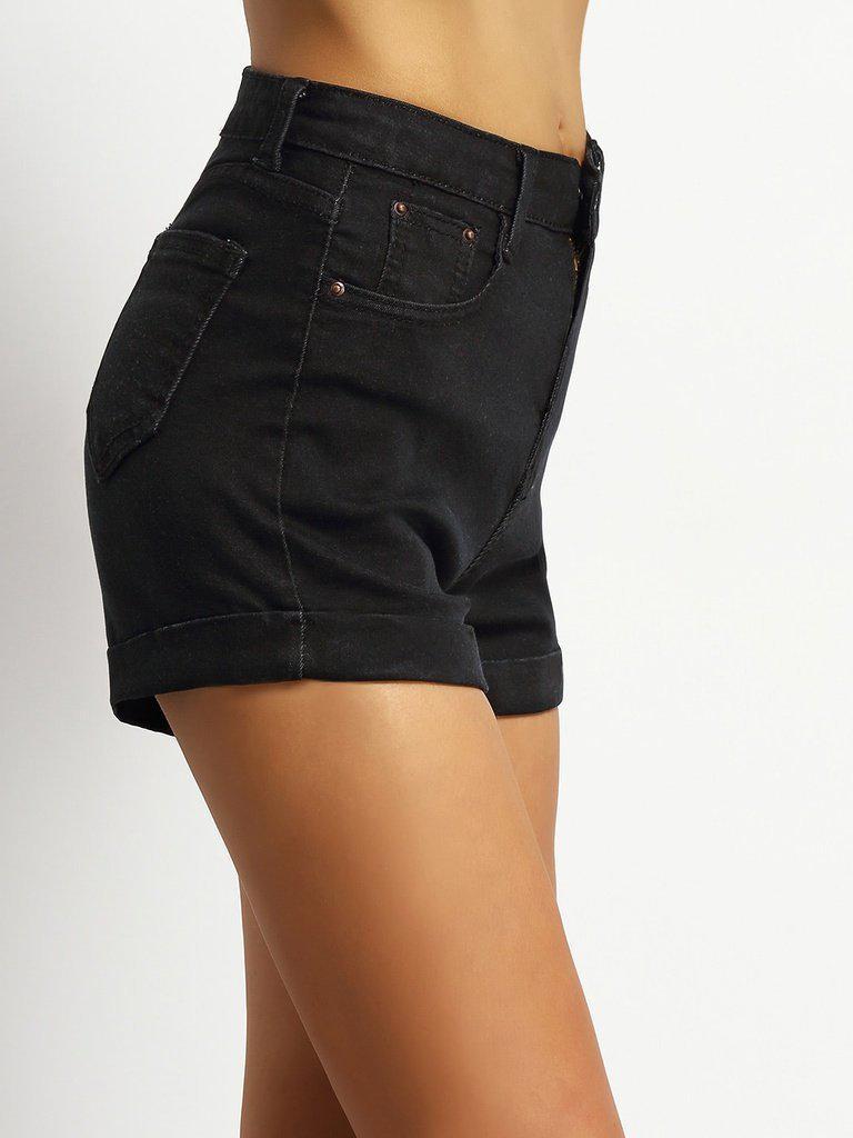 Pockets Rolled Hem Denim Shorts-bottom-Des Mess