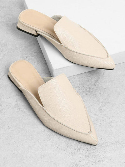PU Pointed Toe Flat Mules-shoes-Des Mess