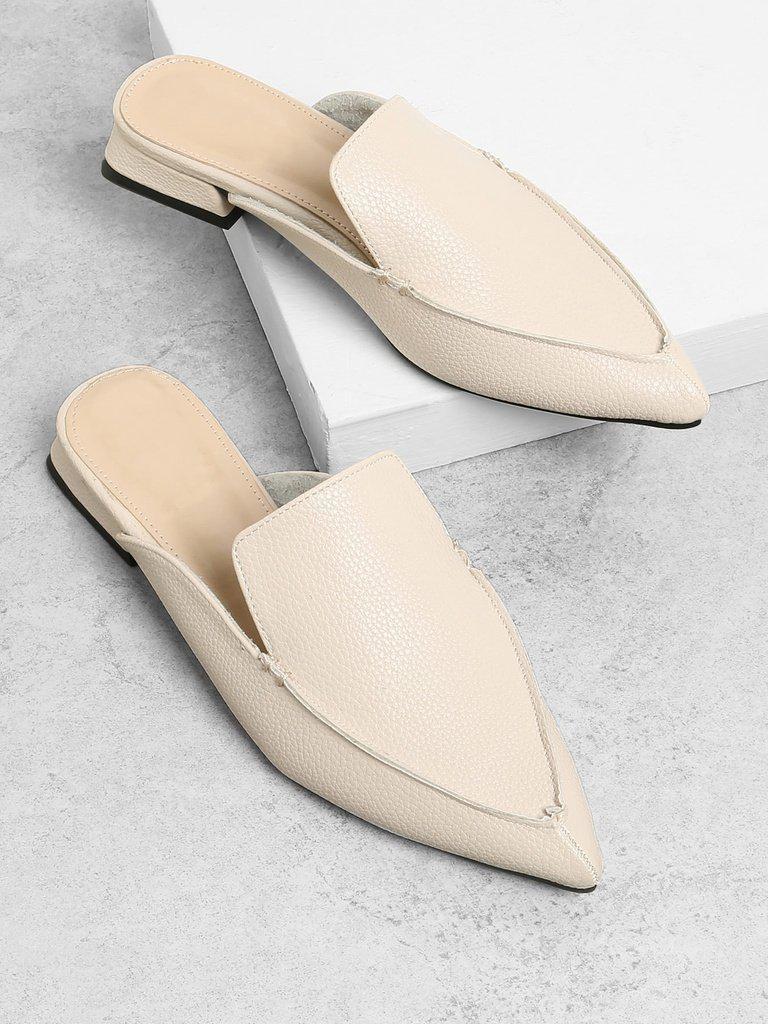 PU Pointed Toe Flat Mules-shoes-Des Mess