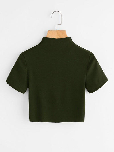High Neck Ribbed Crop Sweater-outerwear-Des Mess
