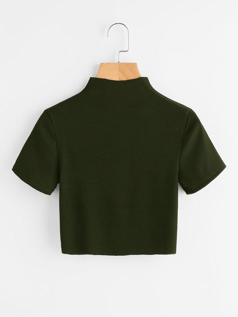 High Neck Ribbed Crop Sweater-outerwear-Des Mess