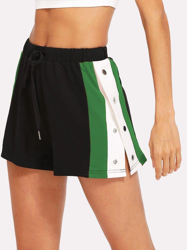 Side Striped Button Embellished Shorts-bottom-Des Mess