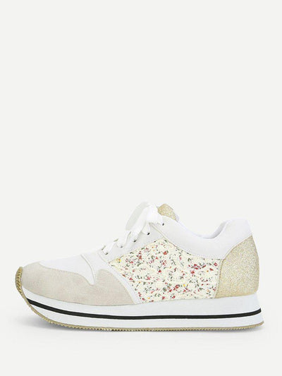 Flower Lace Panel Lace Up Trainers-shoes-Des Mess