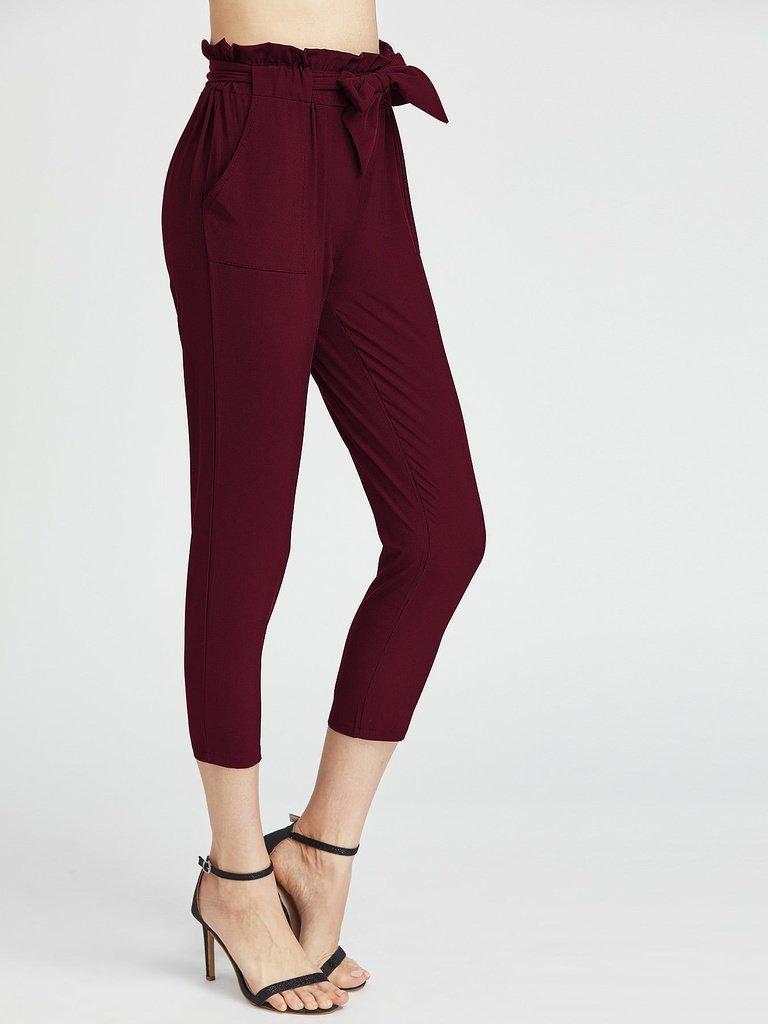 Ruffle Waist Self Tie Capri Pants-bottom-Des Mess