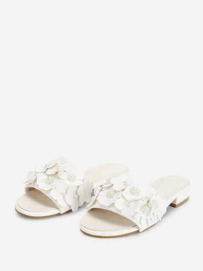 Flower Decorated PU Flat Sliders-shoes-Des Mess