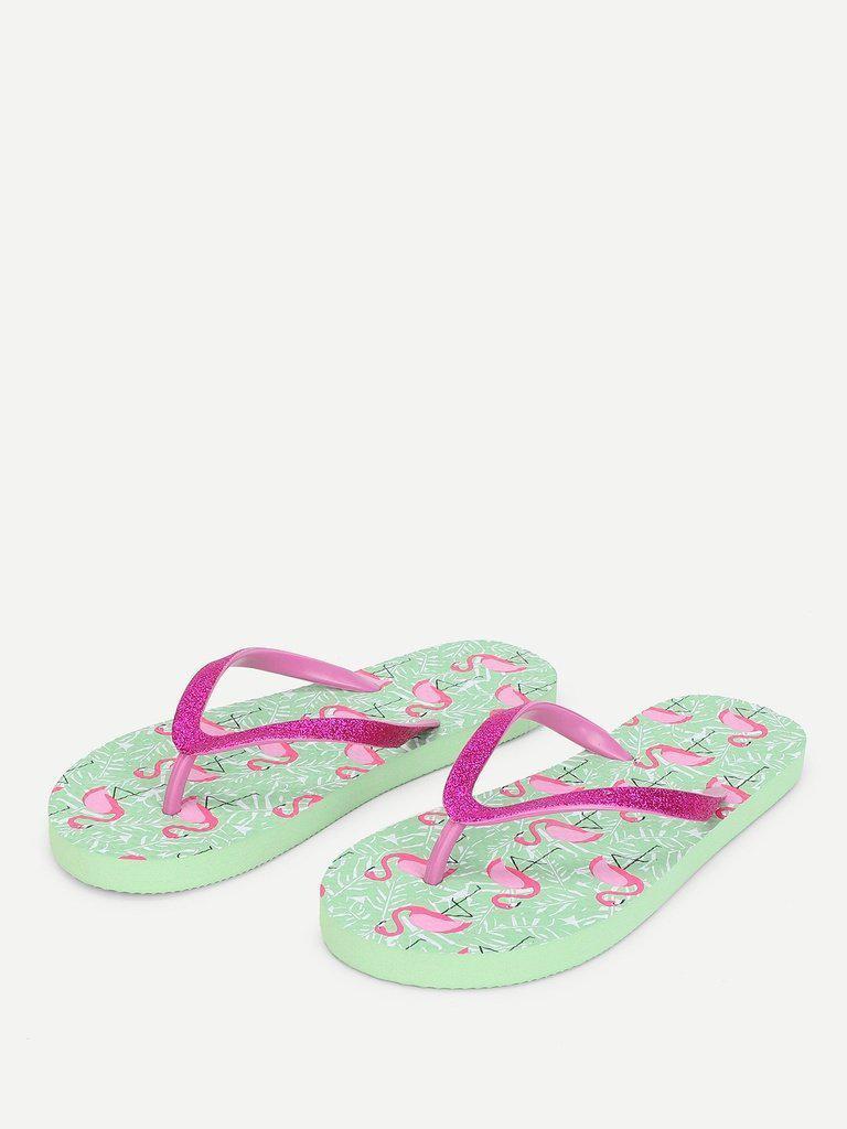 Flamingo Print Flip Flops-shoes-Des Mess
