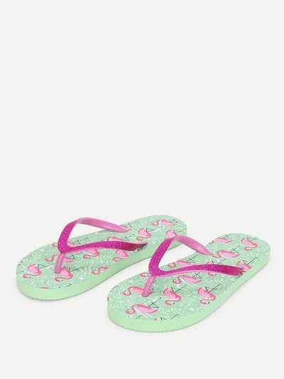 Flamingo Print Flip Flops-shoes-Des Mess
