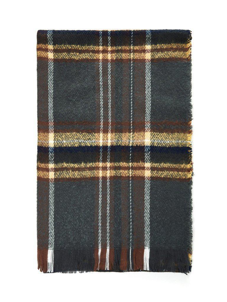Frayed Trim Plaid Scarf-accessories-Des Mess