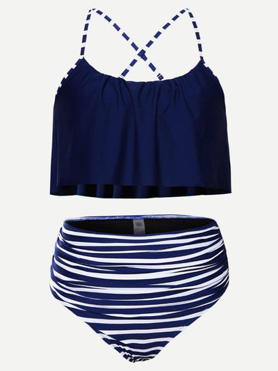 Striped High Waist Bikini Set-swimwear-Des Mess