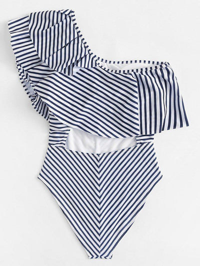 Striped Flounce Swimsuit-swimwear-Des Mess