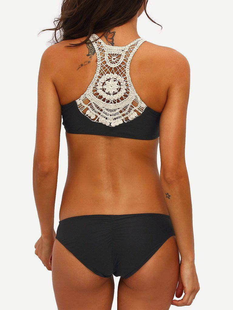 Crochet Racerback Ruched Bikini Set-swimwear-Des Mess