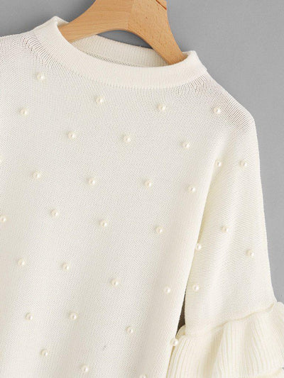 Pearl Beading Tiered Ruffle Sleeve Jumper-outerwear-Des Mess