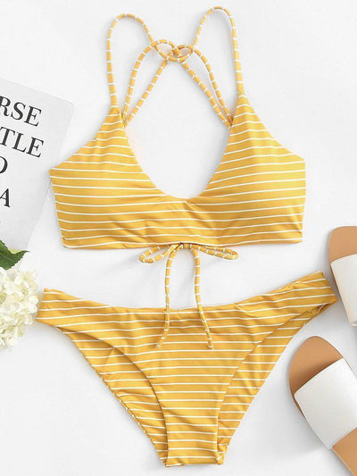 Striped Strappy Bikini Set-swimwear-Des Mess
