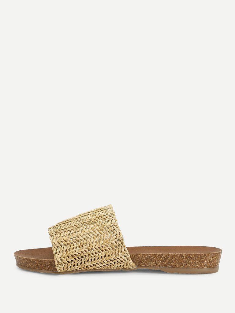 Woven Flat Slide Sandals-shoes-Des Mess