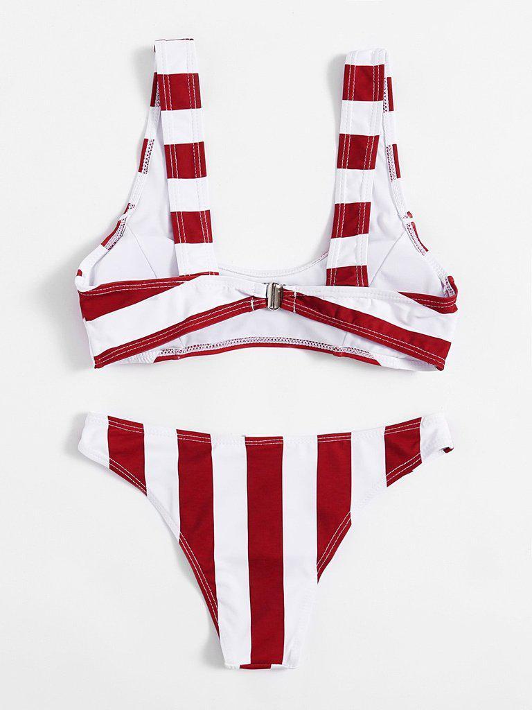 Two Tone Striped Print Bikini Set-swimwear-Des Mess