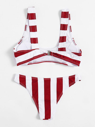 Two Tone Striped Print Bikini Set-swimwear-Des Mess