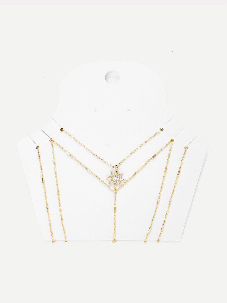 Layerd Chain Body Harness With Necklace-jewelry-Des Mess