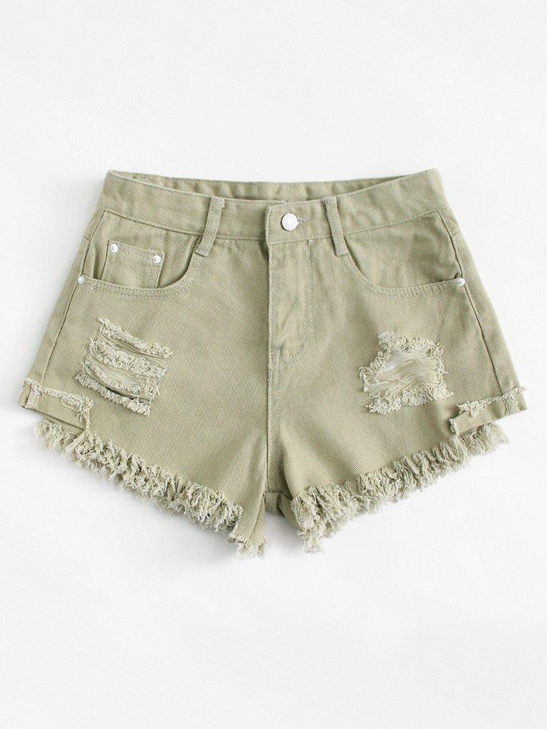 Frayed Hem Ripped Denim Shorts-bottom-Des Mess