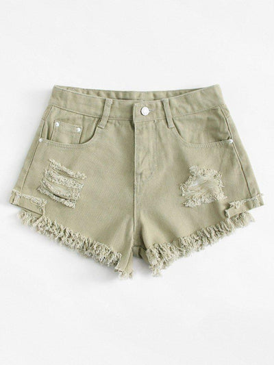 Frayed Hem Ripped Denim Shorts-bottom-Des Mess