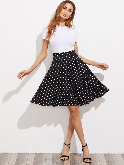 Hidden Pocket Detail Polka Dot Circle Skirt-bottom-Des Mess