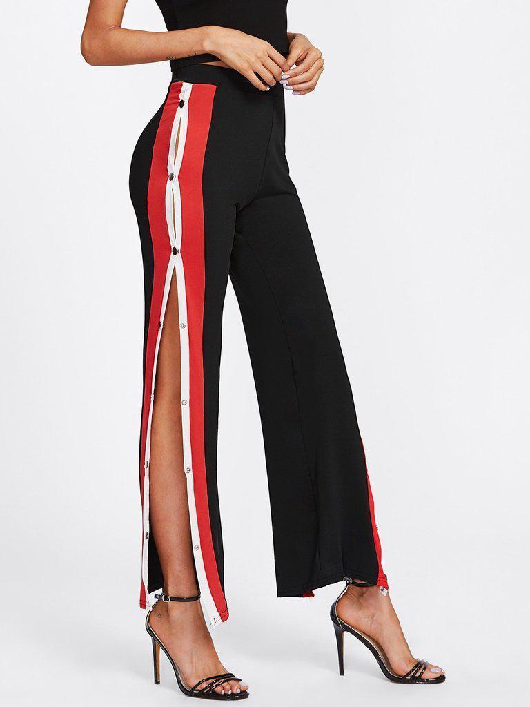 Tape Button Side Pants-bottom-Des Mess