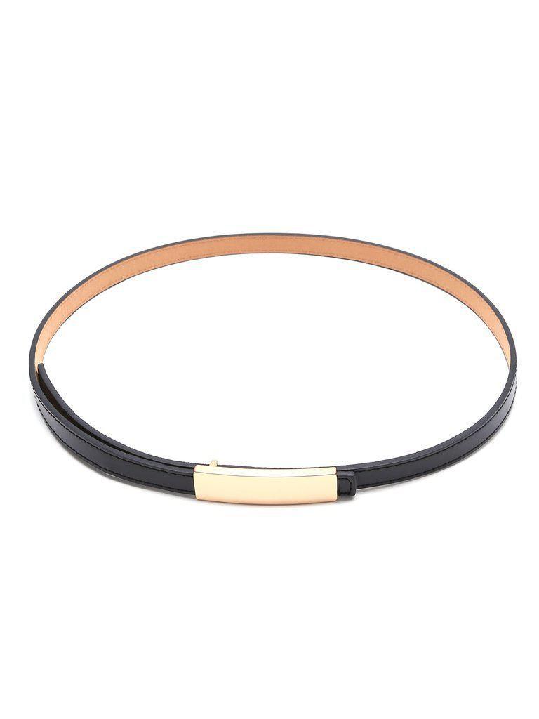 Black Golden Buckle Faux Leather Skinny Belt-accessories-Des Mess