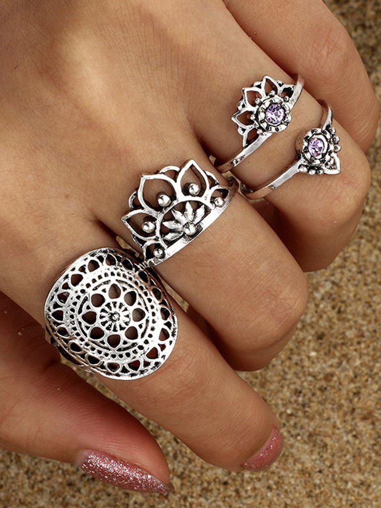Hollow Design Rings Set 4pcs-jewelry-Des Mess