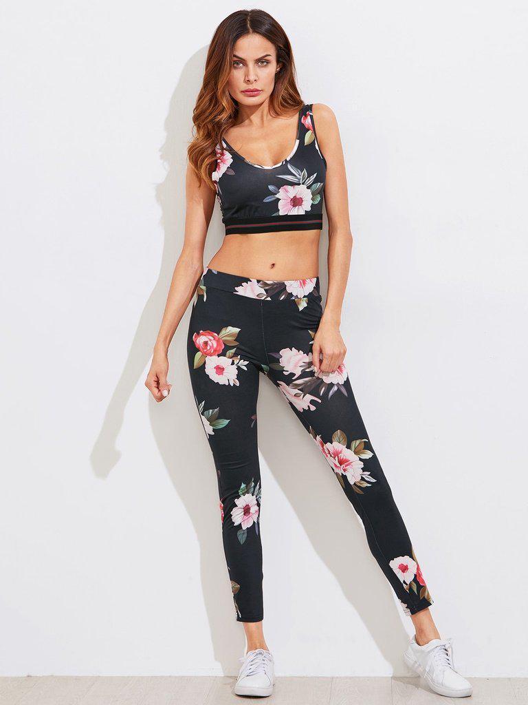 Floral Print Sports & Leggings Set-sportswear-Des Mess