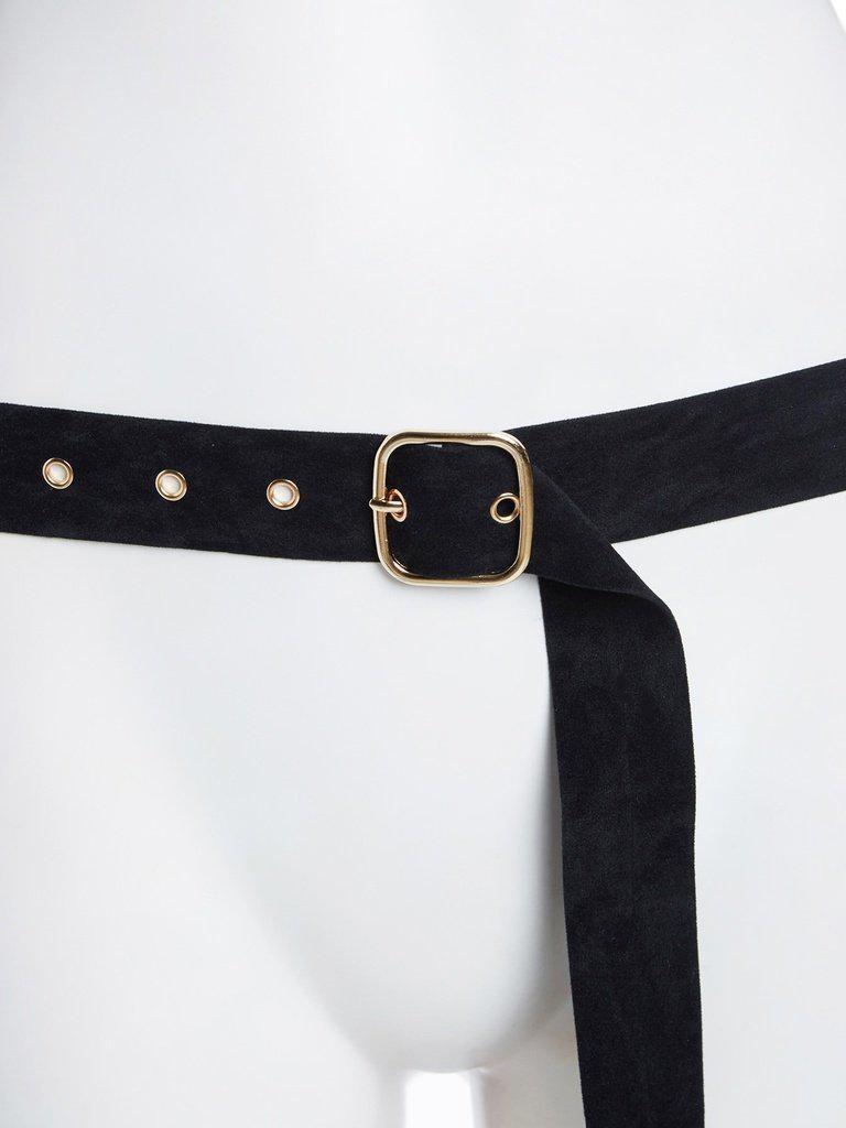 Square Buckle Eyelet Suede Belt-accessories-Des Mess