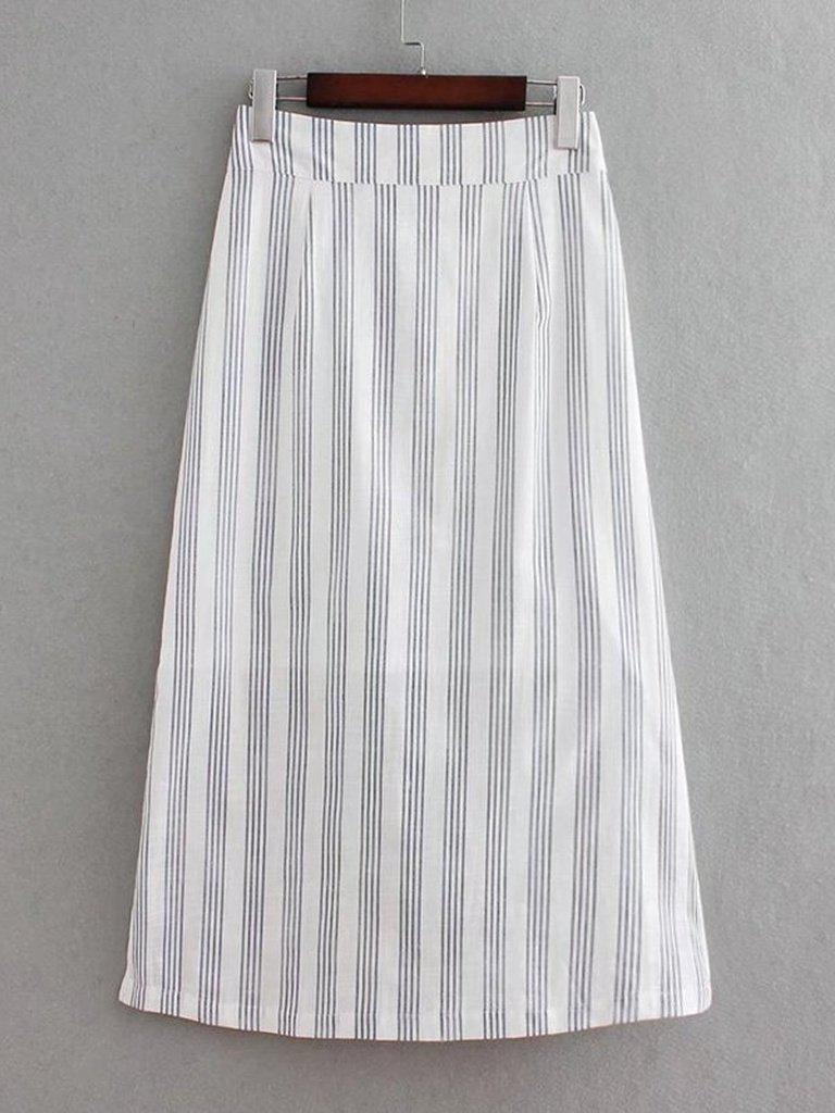 Button Through Slit Side Skirt-bottom-Des Mess