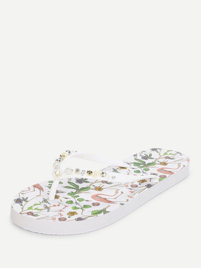 Calico & Bird Print Flip Flops-shoes-Des Mess