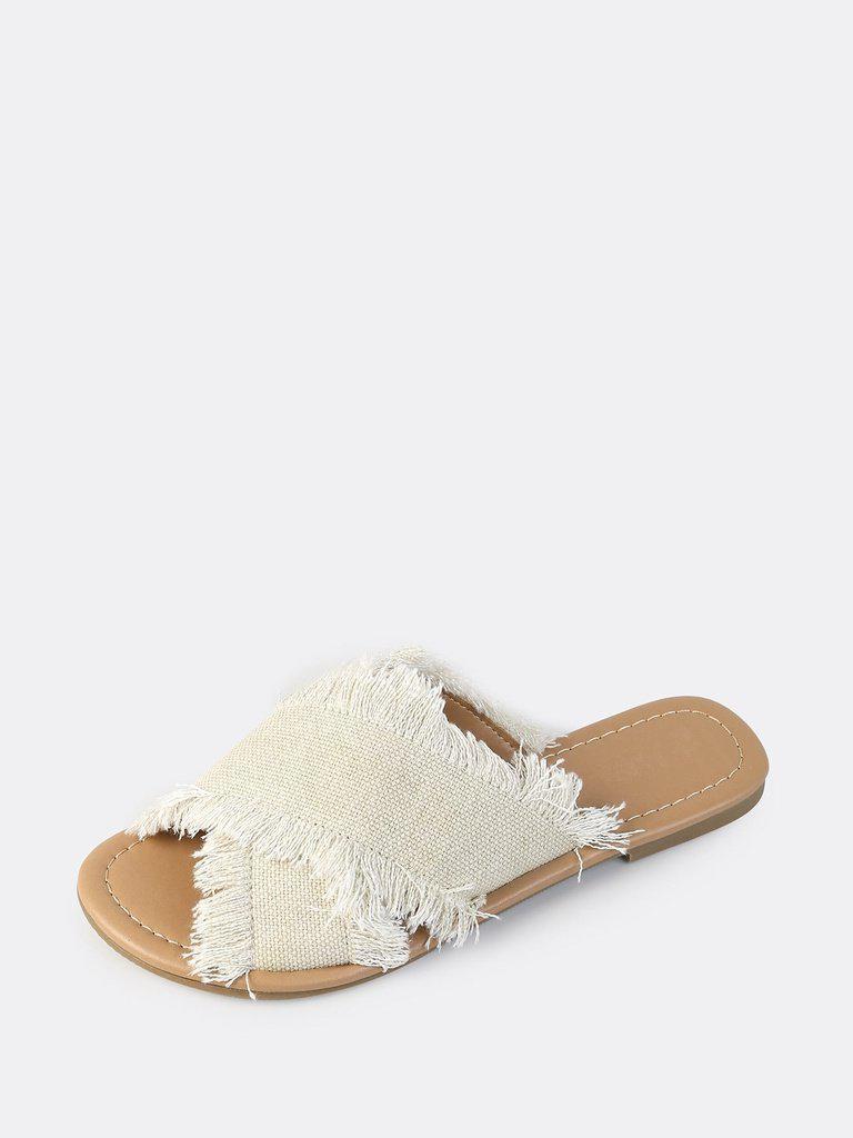 Raw Trim Cross Band Denim Flip Flops-shoes-Des Mess