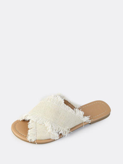 Raw Trim Cross Band Denim Flip Flops-shoes-Des Mess