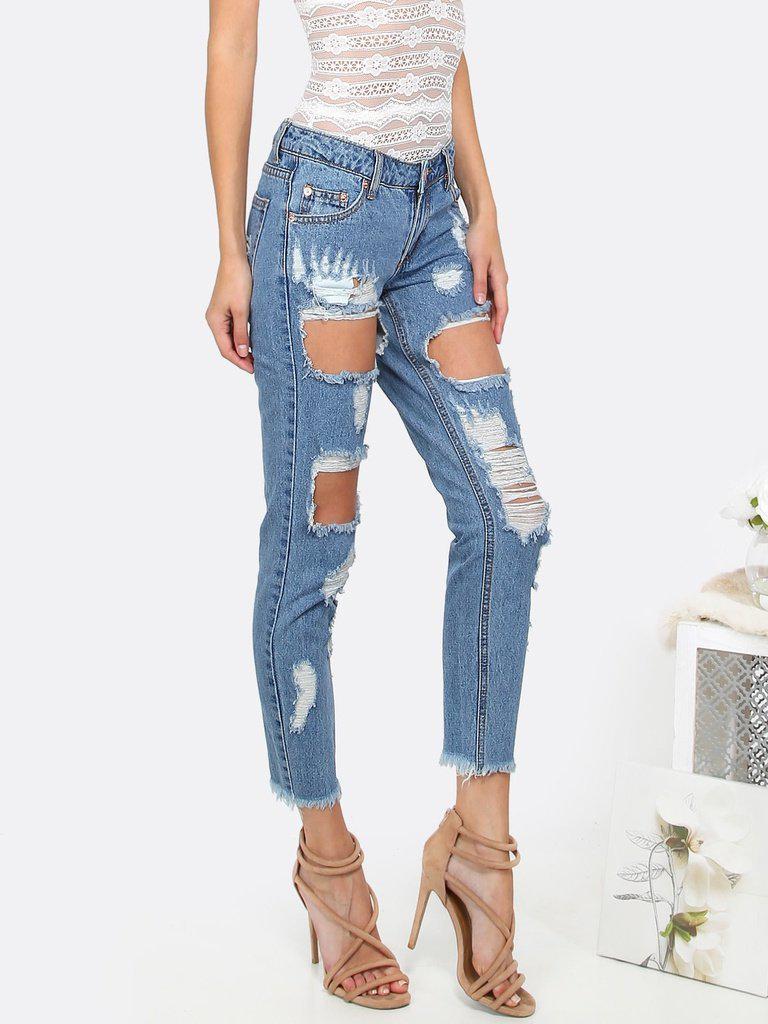 Destroyed Cropped Denim Pants-bottom-Des Mess